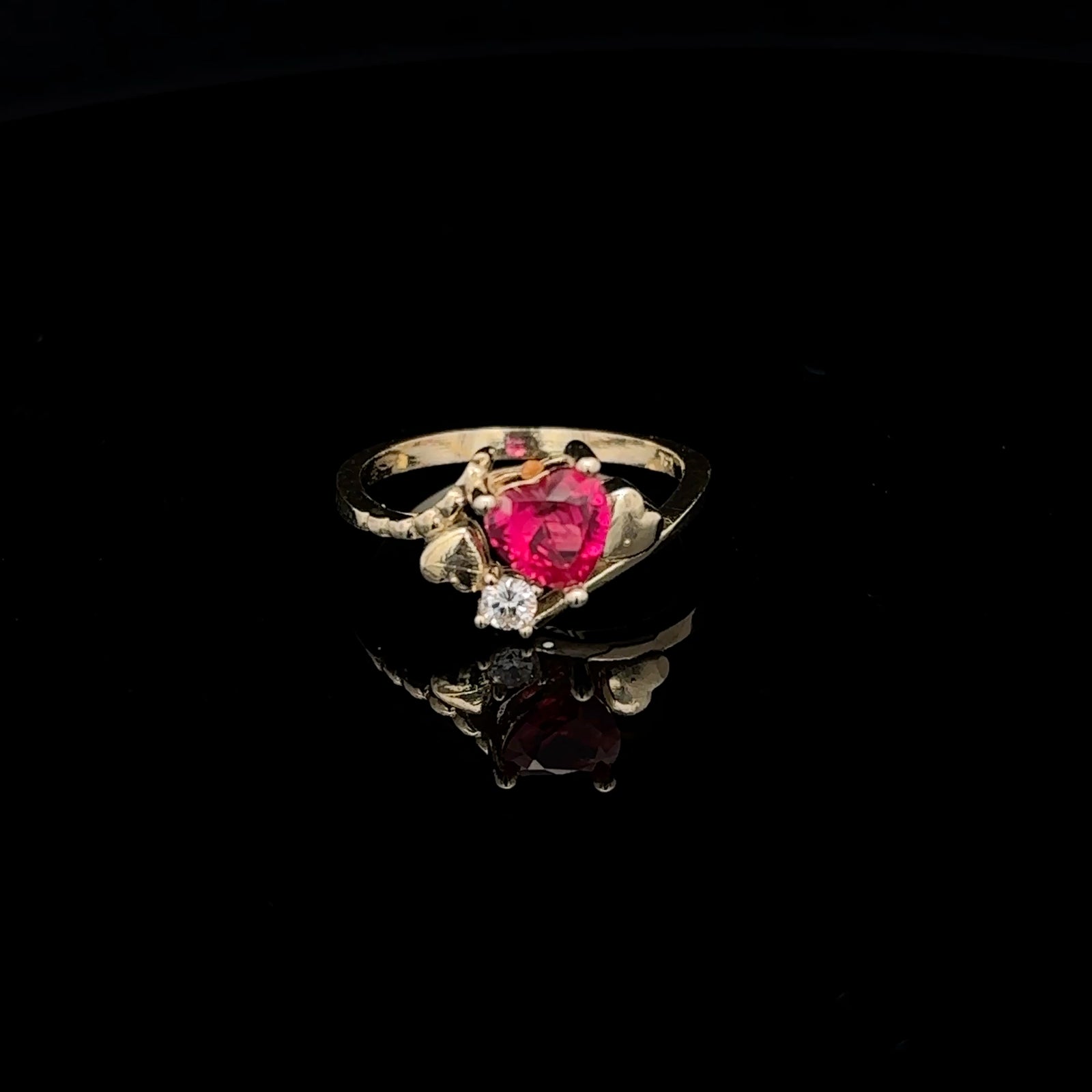 10K Real Gold Red CZ Heart Ring