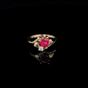 10K Real Gold Red CZ Heart Ring