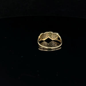 10K Real Gold Double Heart CZ Plain Ring