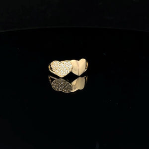10K Real Gold Double Heart CZ Plain Ring