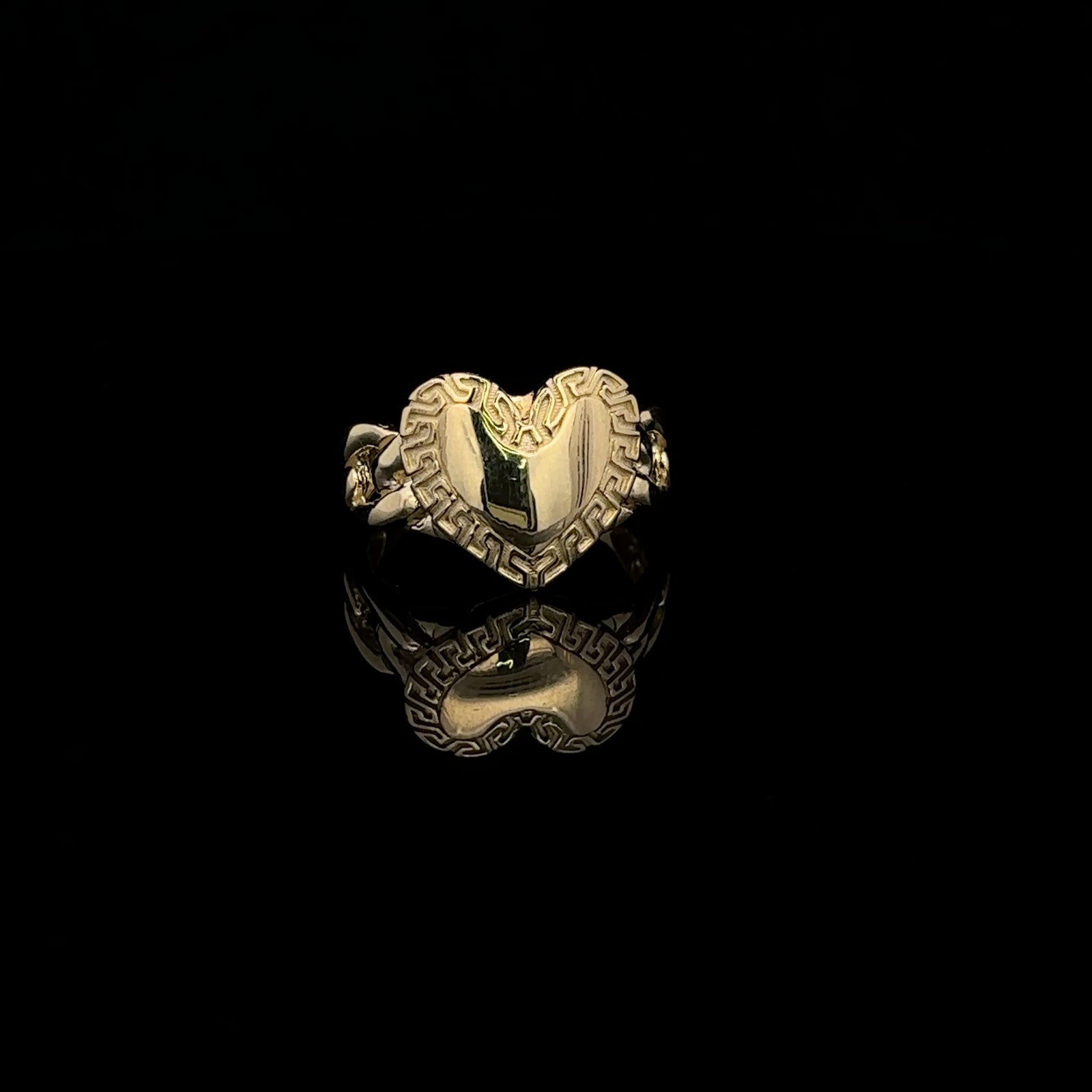 10K Real Gold Greek Key Design Heart Ring