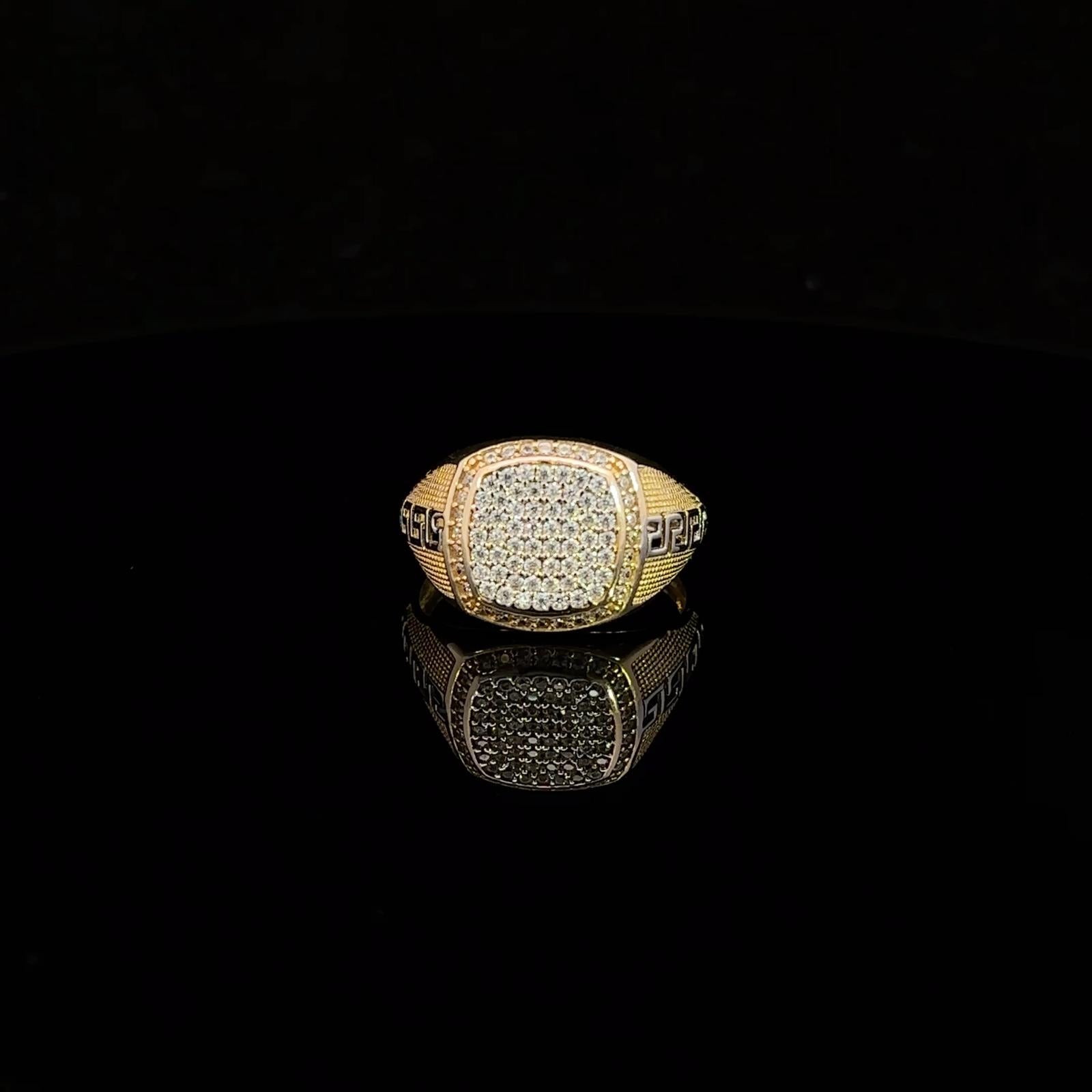 10k Real Gold Front CZ Greek Key Design Ring