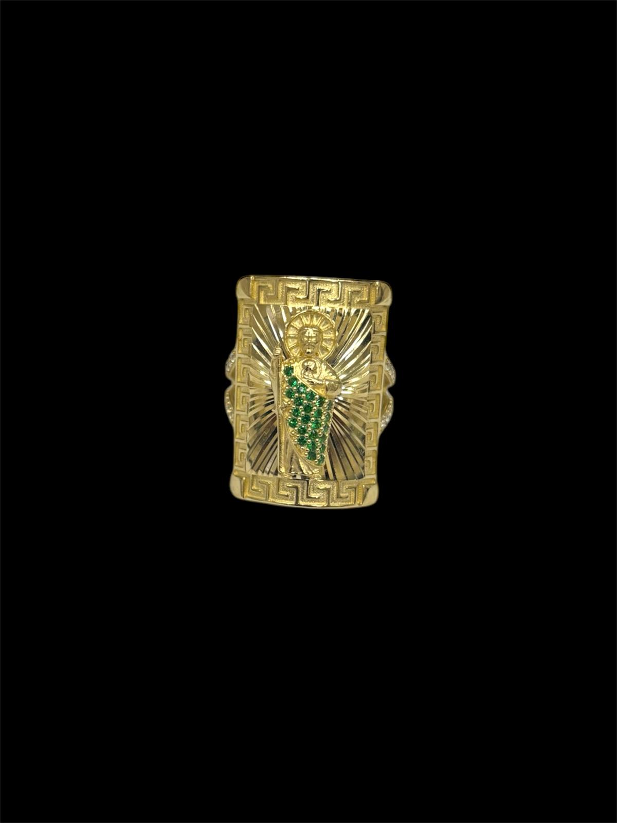 10K Real Gold Saint Jude Green CZ Ring