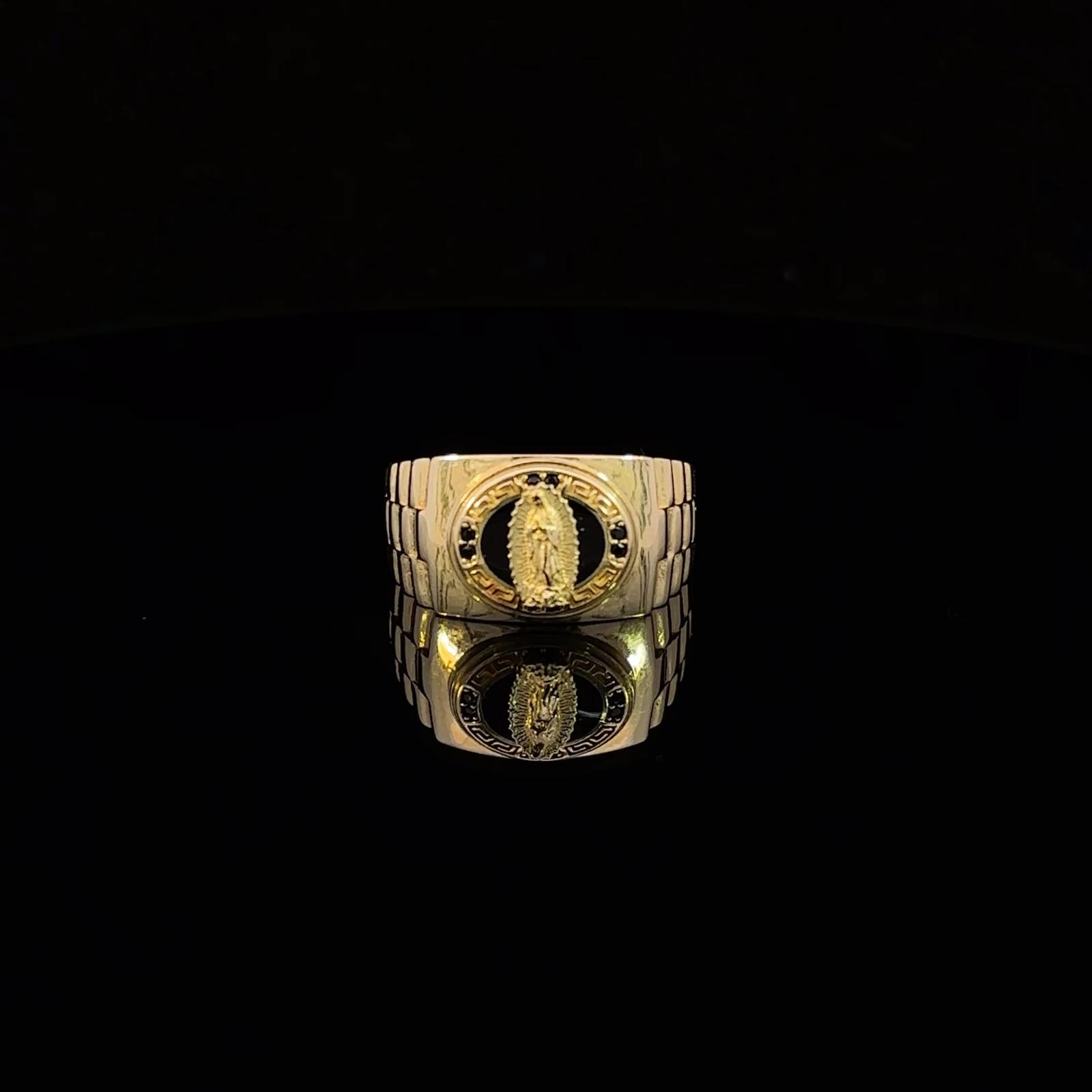 10K Real Gold Black Onyx Mother Mary Ring