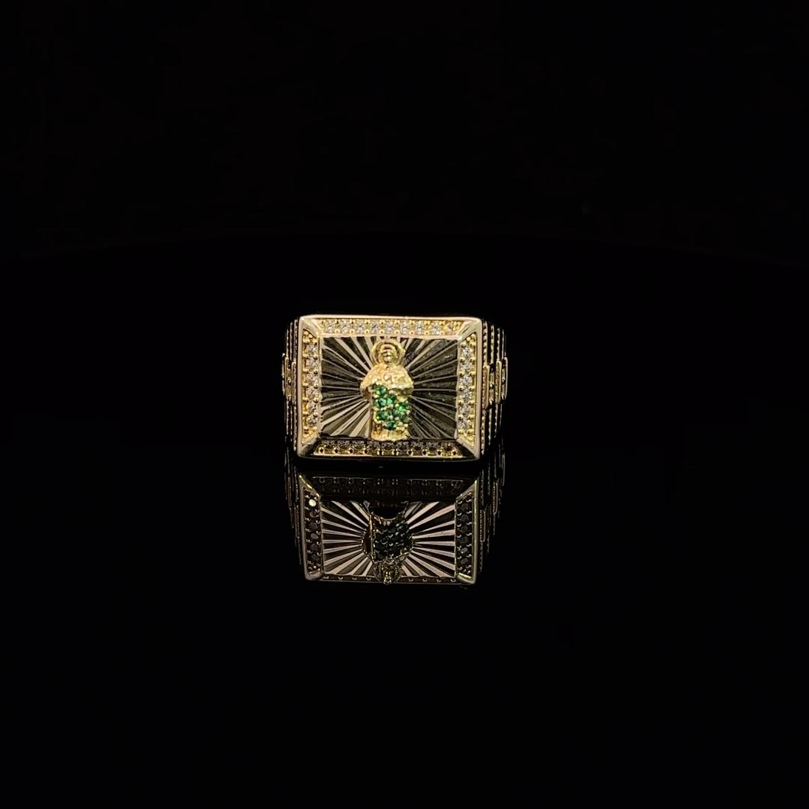 10K Real Gold Saint Jude Stripes Design CZ Ring