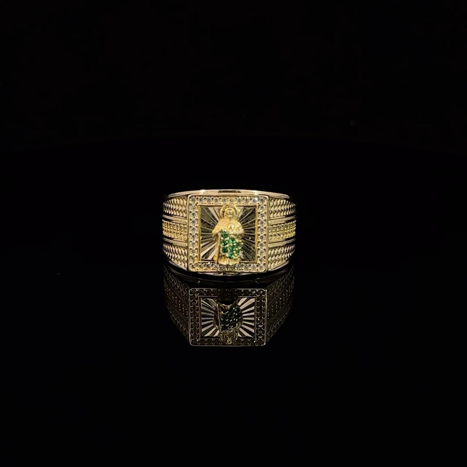 10K Real Gold Saint Jude Square Shaped Design CZ Ring