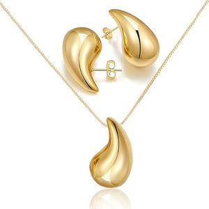10K Real Gold Teardrop Necklace set 17inch (Adjustable to 18inch)