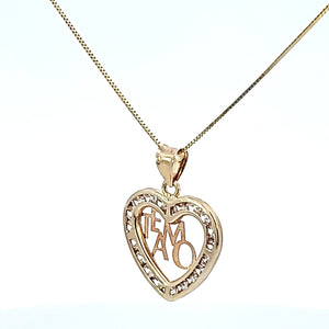 10k Real Solid Gold Tri Color Te Amo Name Cz Heart Charm/Pendant with Box Chain