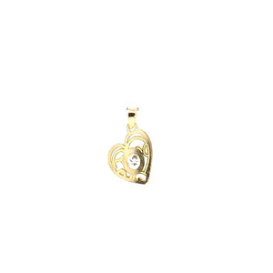 10K Real Yellow Gold Filigree Heart with Cz Inside Pendant Charm with Box Chain