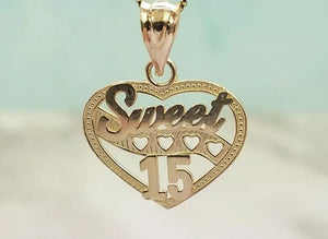 10K Solid Yellow Gold Sweet Heart 15 Charm with Box Chain