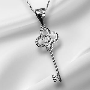 925 Sterling Silver CZ Key Charm/ Pendant With Box Chain