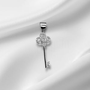 925 Sterling Silver CZ Key Charm/ Pendant With Box Chain