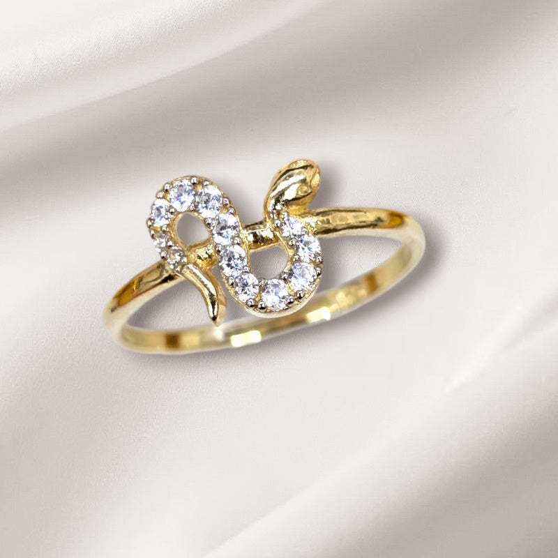 10K Real Gold CZ Studded Snake Ring