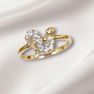 10K Real Gold CZ Studded Snake Ring