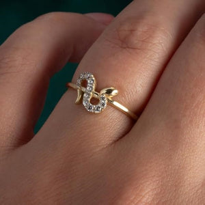 10K Real Gold CZ Studded Snake Ring