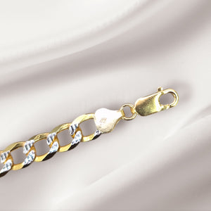 925 Sterling Silver Gold Plated Two Tone Solid Cuban Bracelet