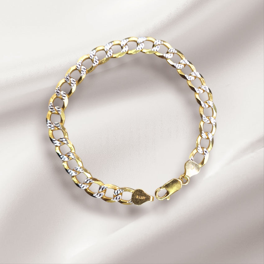 925 Sterling Silver Gold Plated Two Tone Solid Cuban Bracelet
