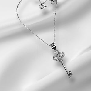 925 Sterling Silver CZ Key Charm/ Pendant With Box Chain