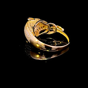 10K Real Gold Panther Ring With Green CZ Eyes