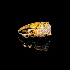 10K Real Gold Panther Ring With Green CZ Eyes