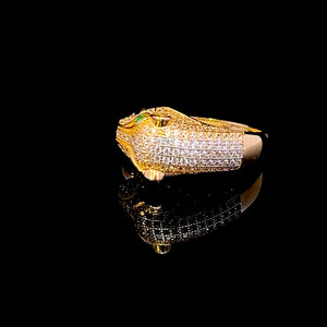 10K Real Gold Panther Ring With Green CZ Eyes