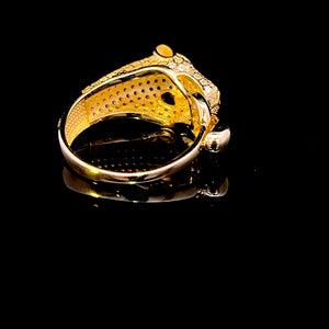10K Real Gold Panther Ring With Green CZ Eyes