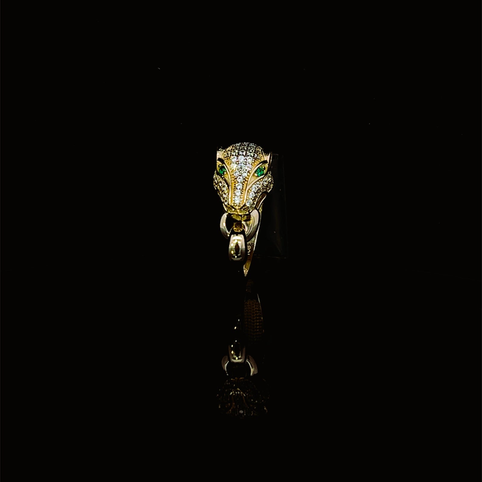 10K Real Gold Panther Ring With Green CZ Eyes