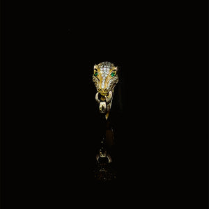 10K Real Gold Panther Ring With Green CZ Eyes