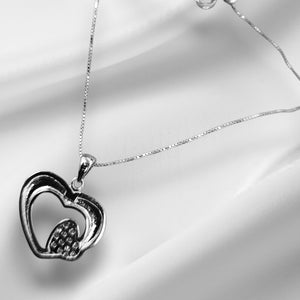 925 Sterling Silver Double Heart Charm/ Pendant With Box Chain