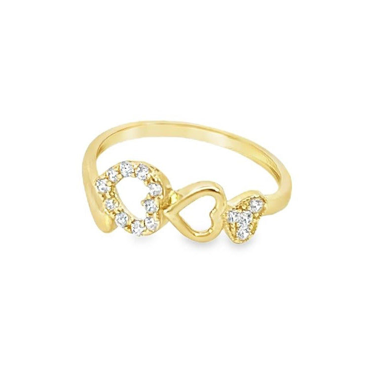 10K Real Gold Three Heart Ring
