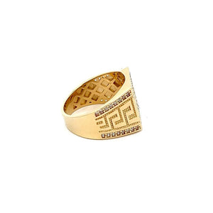 10K Real Gold Front CZ Greek Key Men's Ring