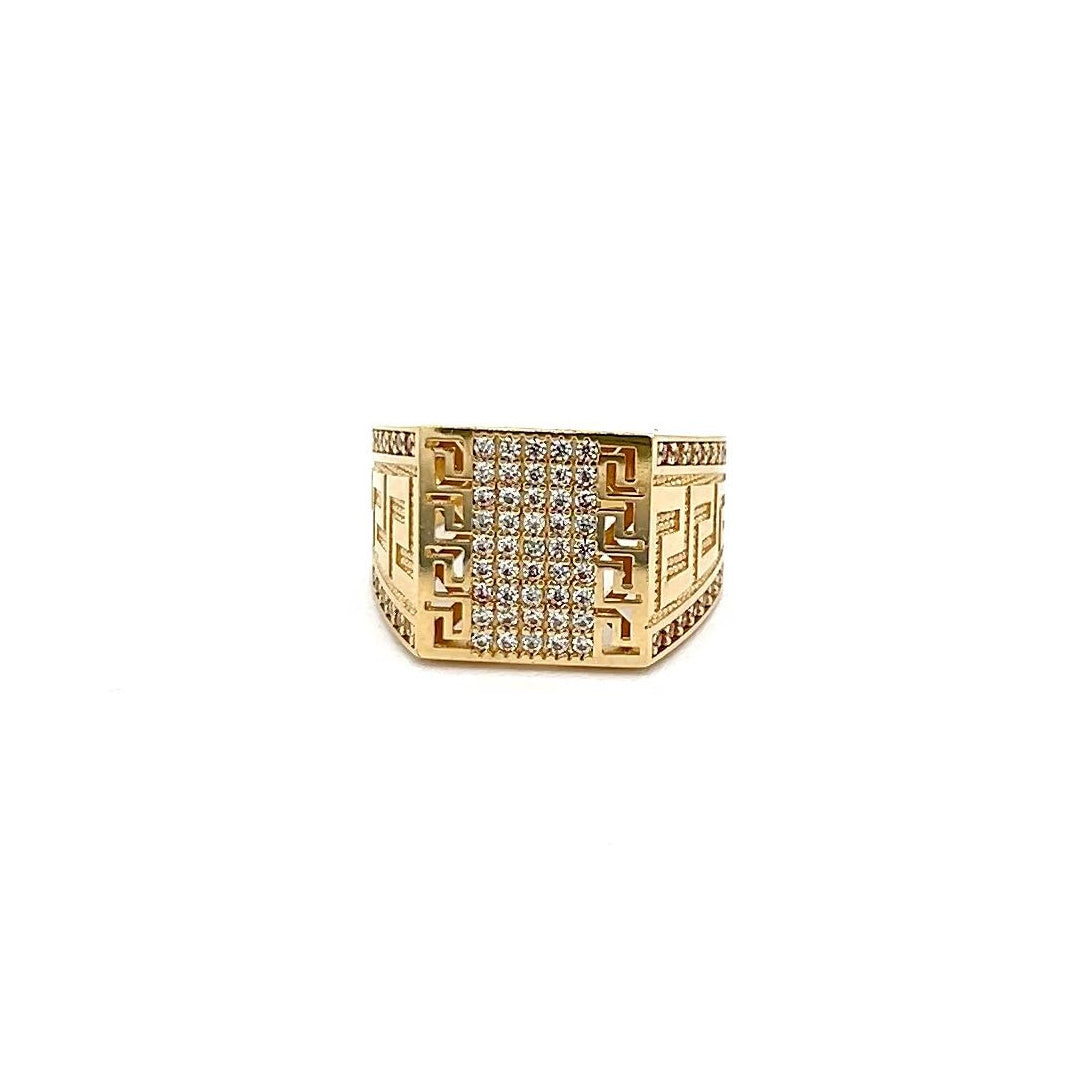 10K Real Gold Front CZ Greek Key Men's Ring