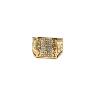 10K Real Gold Front CZ Greek Key Men's Ring