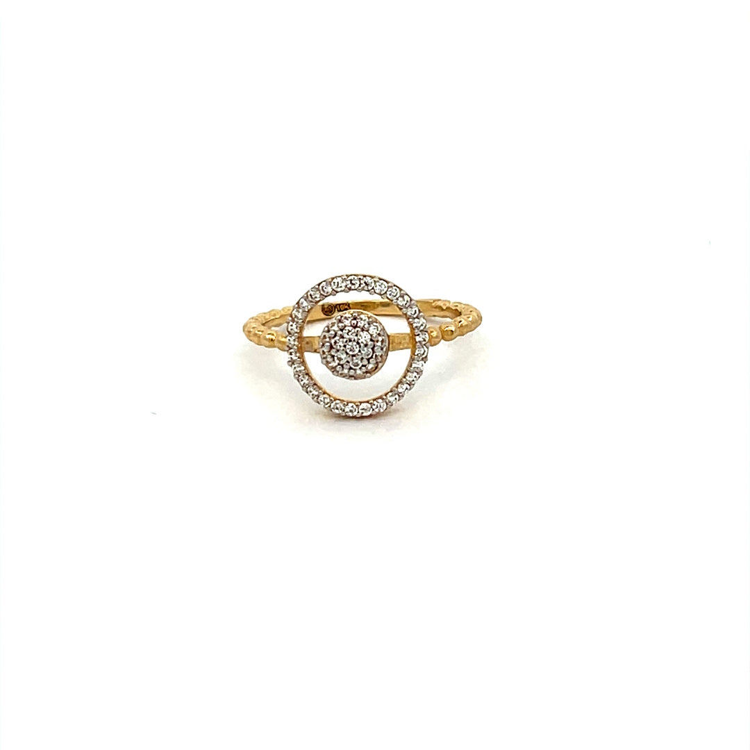 10K Real Gold Beaded Style Round Style CZ Ring