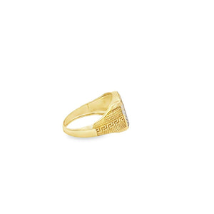 10K Real Gold Square Design CZ Greek Key Ring