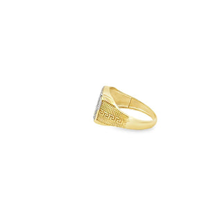10K Real Gold Square Design CZ Greek Key Ring