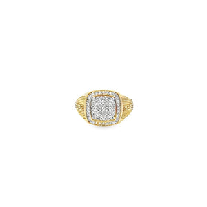10K Real Gold Square Design CZ Greek Key Ring