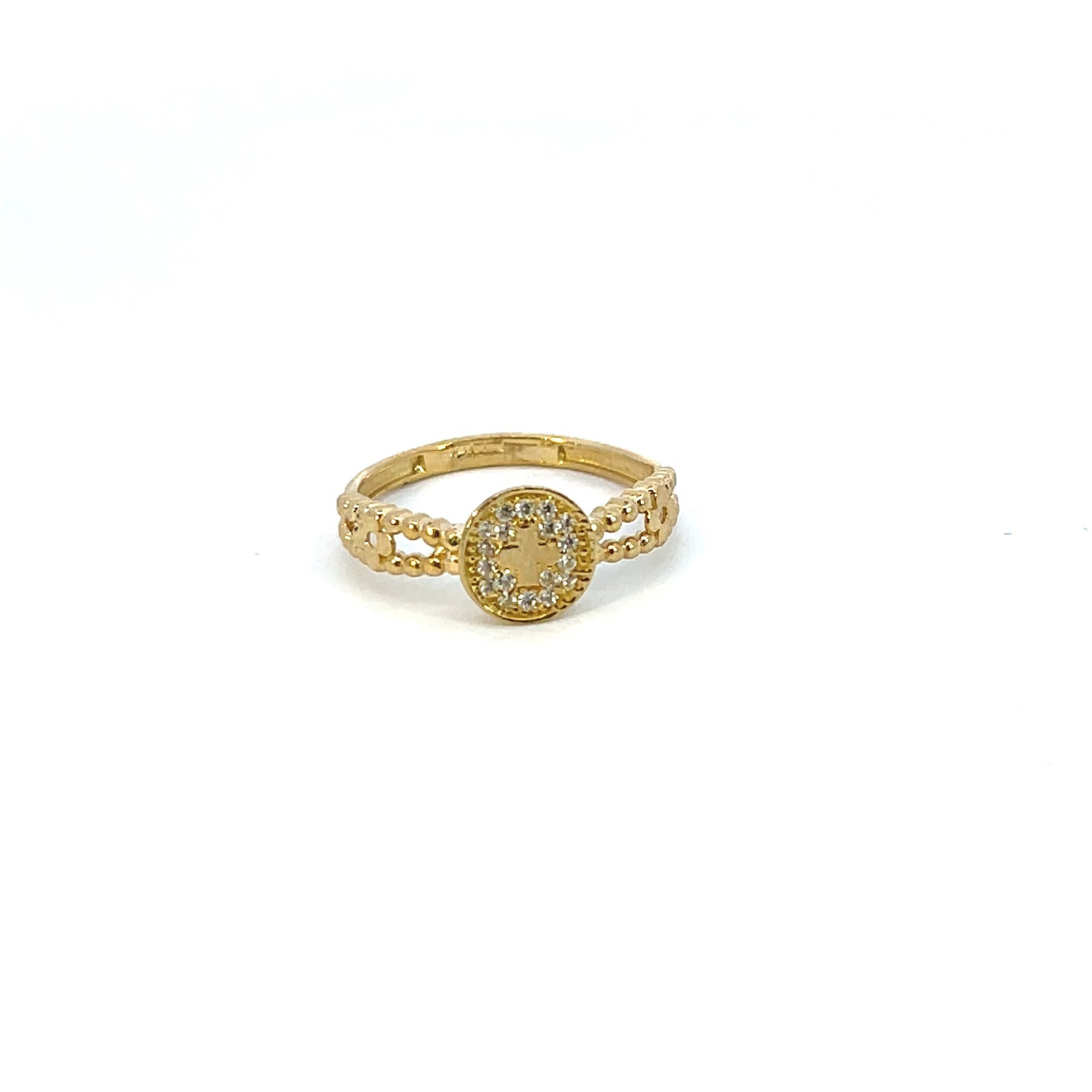 10K Real Gold Beaded Style Leaf Design CZ Ring