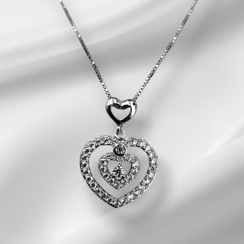 925 Sterling Silver Double Two Heart Charm/ Pendant With Box Chain