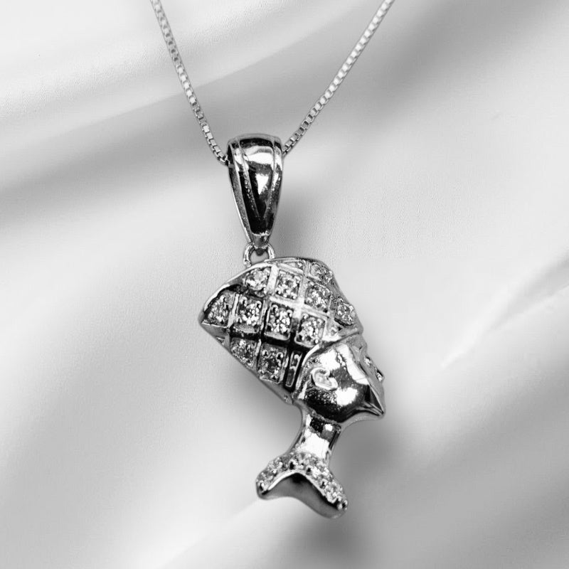 925 Sterling Silver CZ Lady Face Charm/ Pendant With Box Chain
