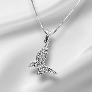 925 Sterling Silver CZ Butterfly Charm/ Pendant With Box Chain