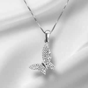 925 Sterling Silver CZ Butterfly Charm/ Pendant With Box Chain
