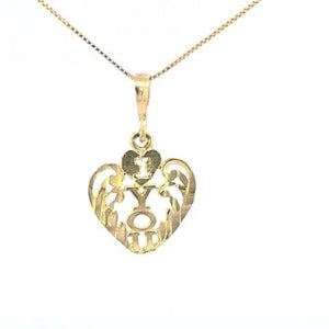 10K Real Gold Vertical I Love You Heart Charm with Box Chain