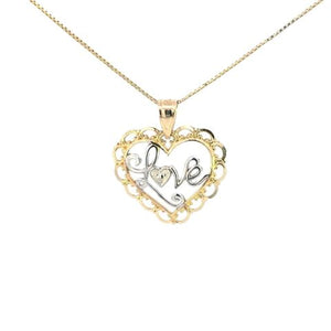 10K Real Gold Fancy Two Tone Love Heart Charm with Box Chain