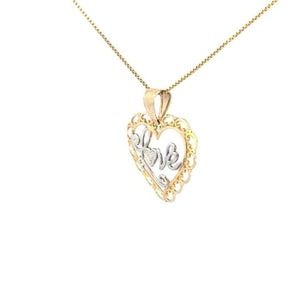 10K Real Gold Fancy Two Tone Love Heart Charm with Box Chain