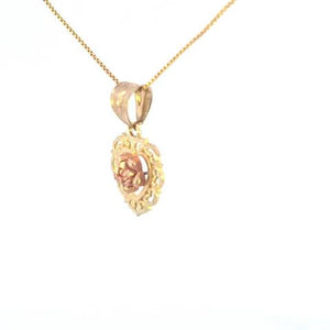 10K Real Gold Fancy TC Rose in Heart Charm with Box Chain