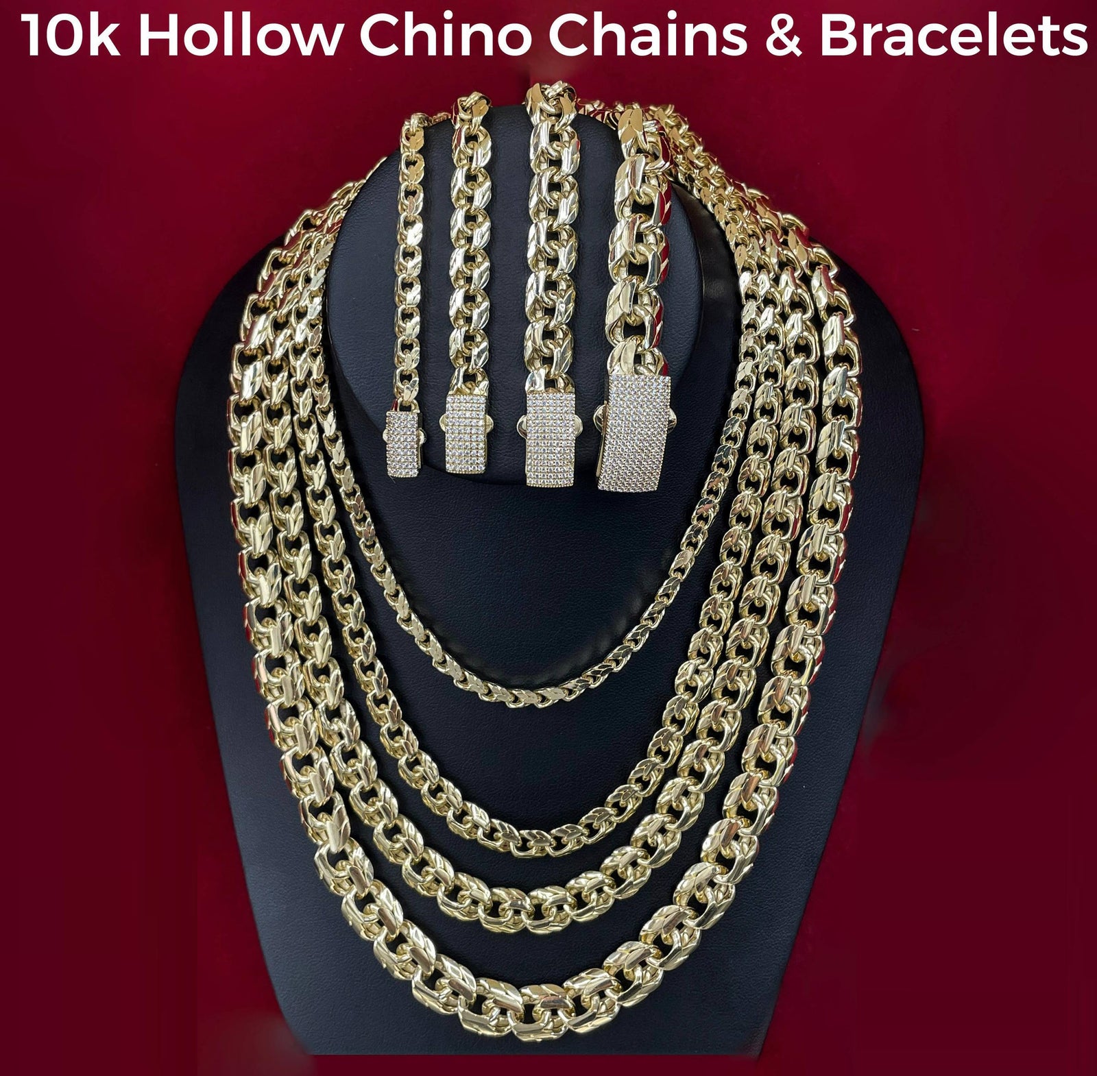 Real 10K Hollow Chino Necklace Chain & Bracelets