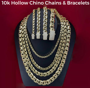 Real 10K Hollow Chino Necklace Chain & Bracelets