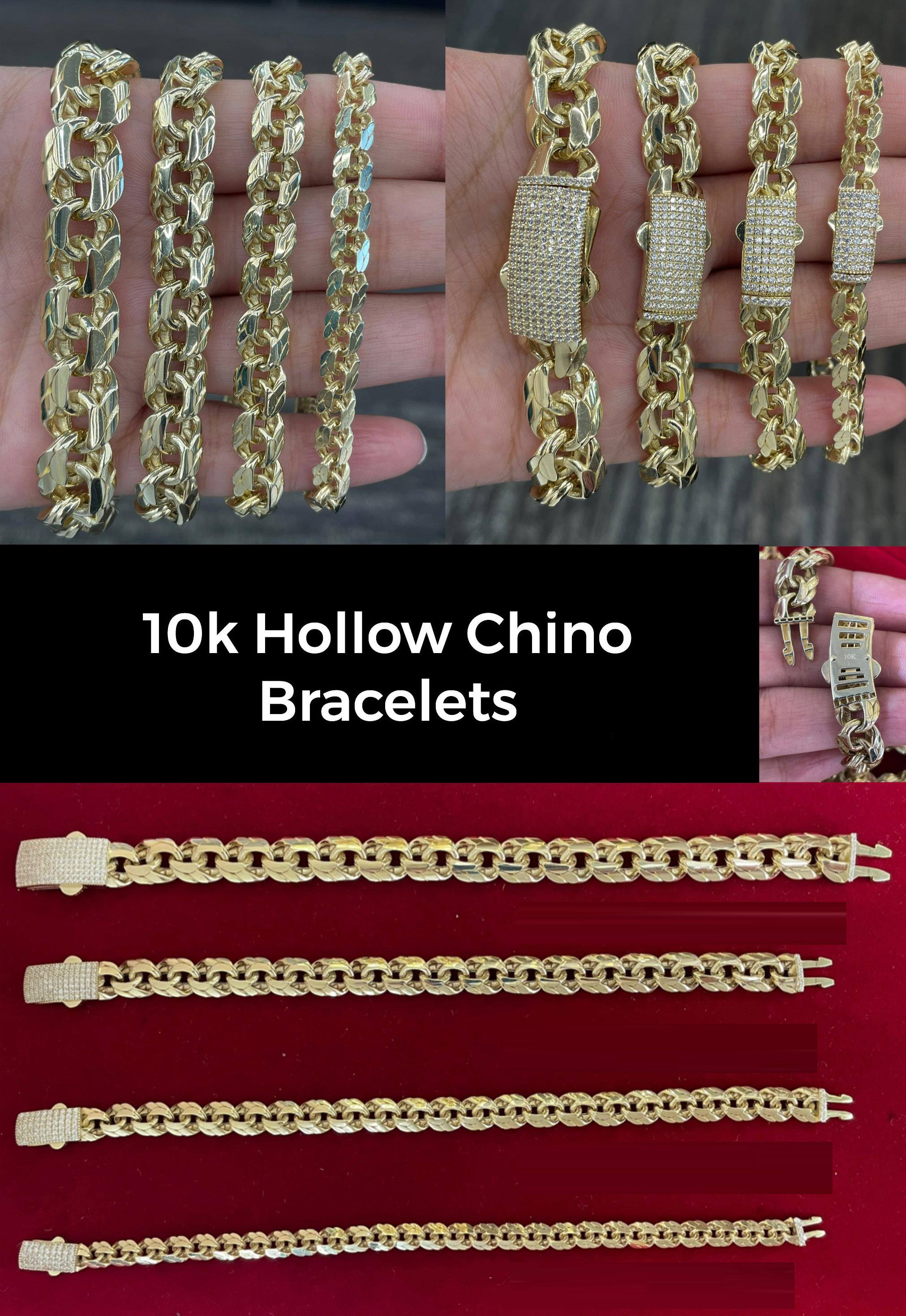 Real 10K Hollow Chino Necklace Chain & Bracelets - Gold