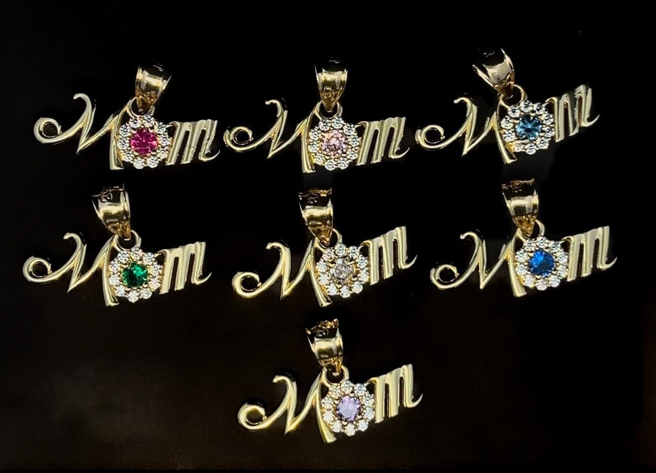 10k Real Yellow Gold Mother's Day Special - Mom Charms with Color CZ